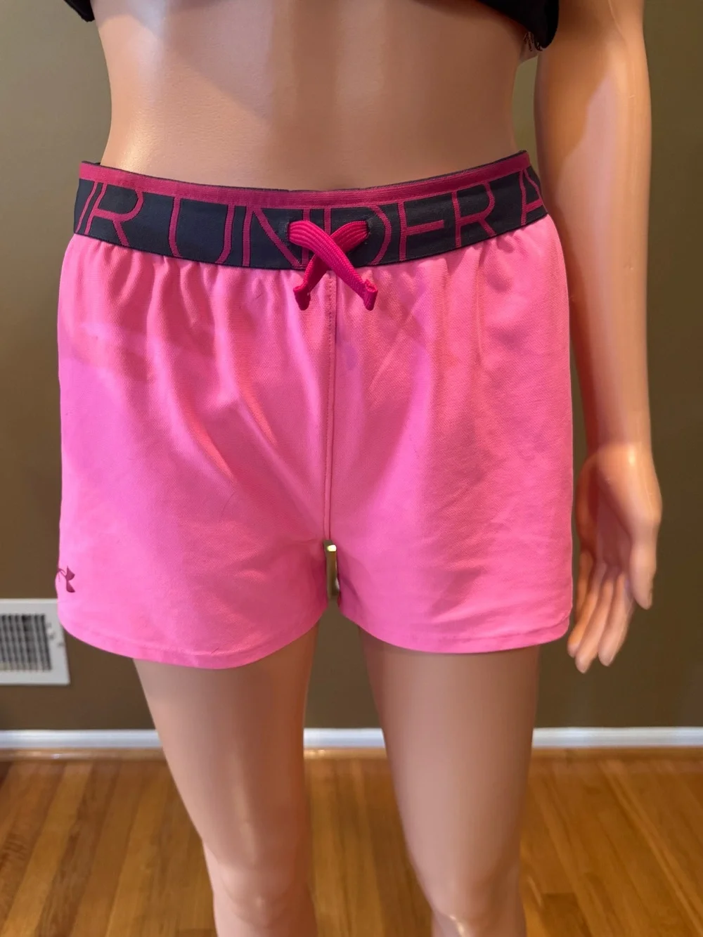 Under Armour Youth Hot Pink Athletic Shorts with Black Waistband